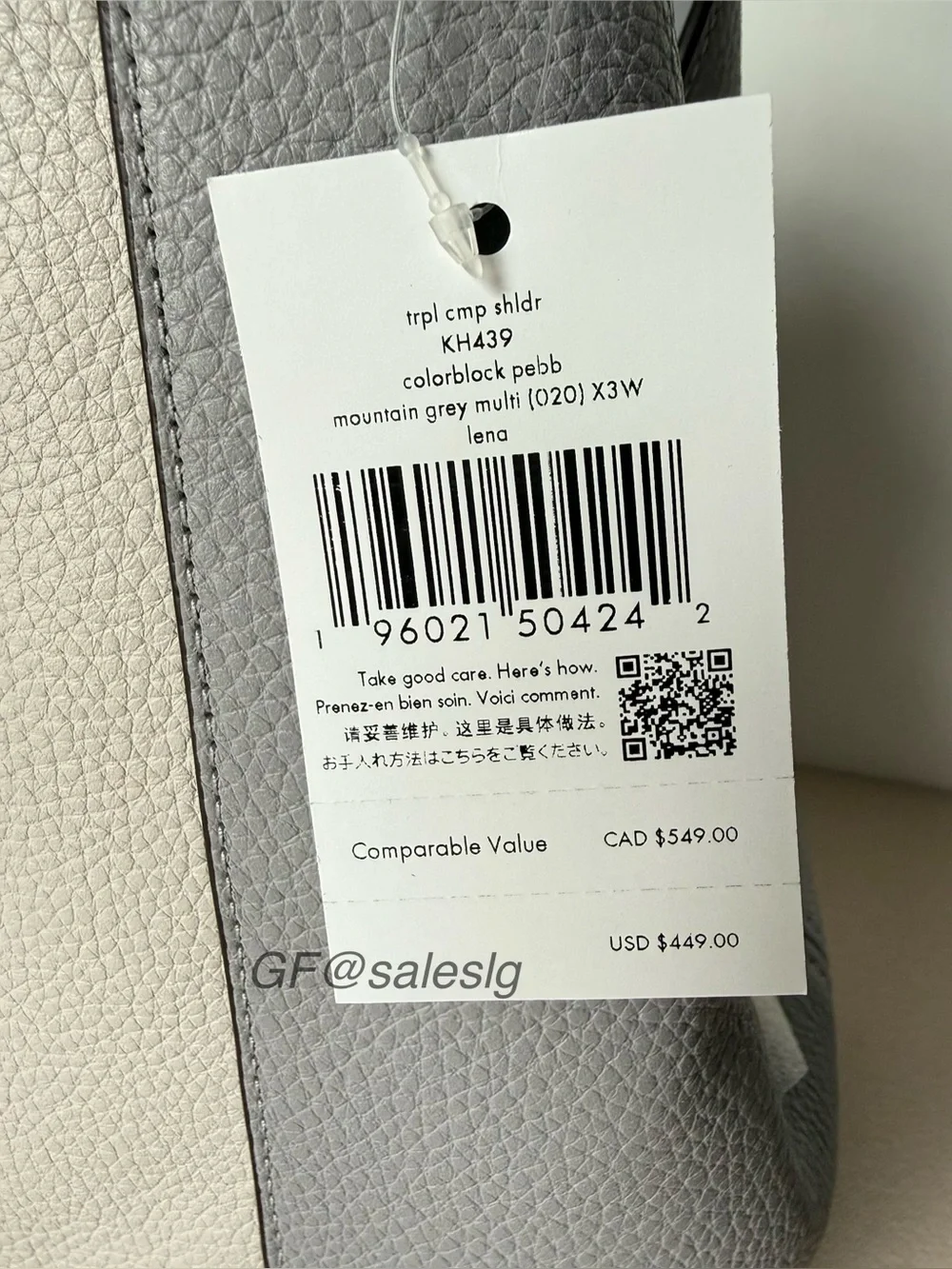 NWT Kate Spade Lena Large Triple Compartment Shoulder Bag Grey/Silver KH439